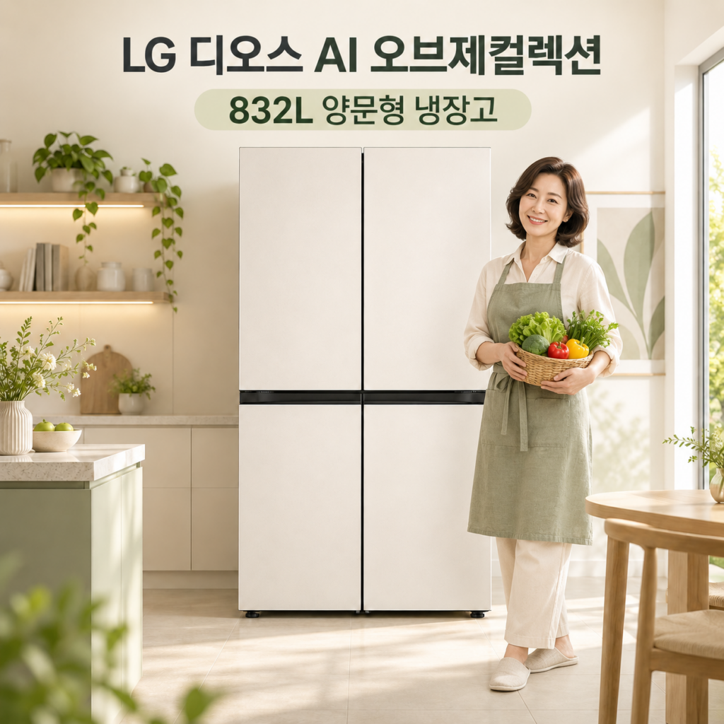 LG전자 디오스 AI 오브제컬렉션 2도어 832L 대형 양문형 냉장고 S836MEE012 제품 이미지